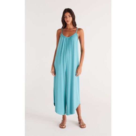Z Supply Teal Blue Comfy Flared Spaghetti Strap Jumpsuit Size Small Lounge - Picture 1 of 8